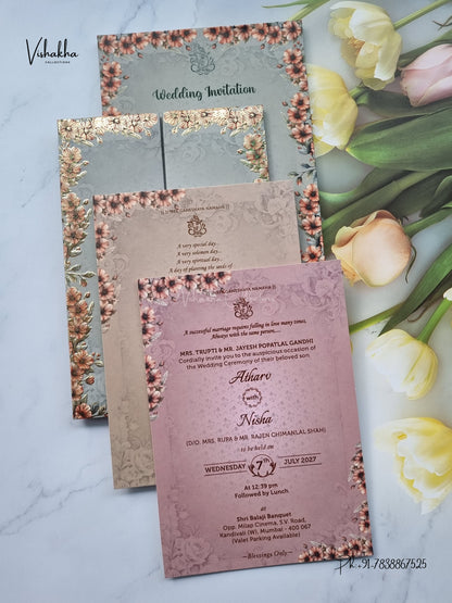 Semi Box Padded Double Door Flower Hindu Muslim Christian Sikh Jain invitation Cards VN-777 – image 3
