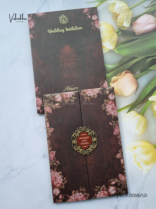 Semi Box Padded Double Door Flower Hindu Muslim Christian Sikh Jain invitation Cards VN-778 – image 1