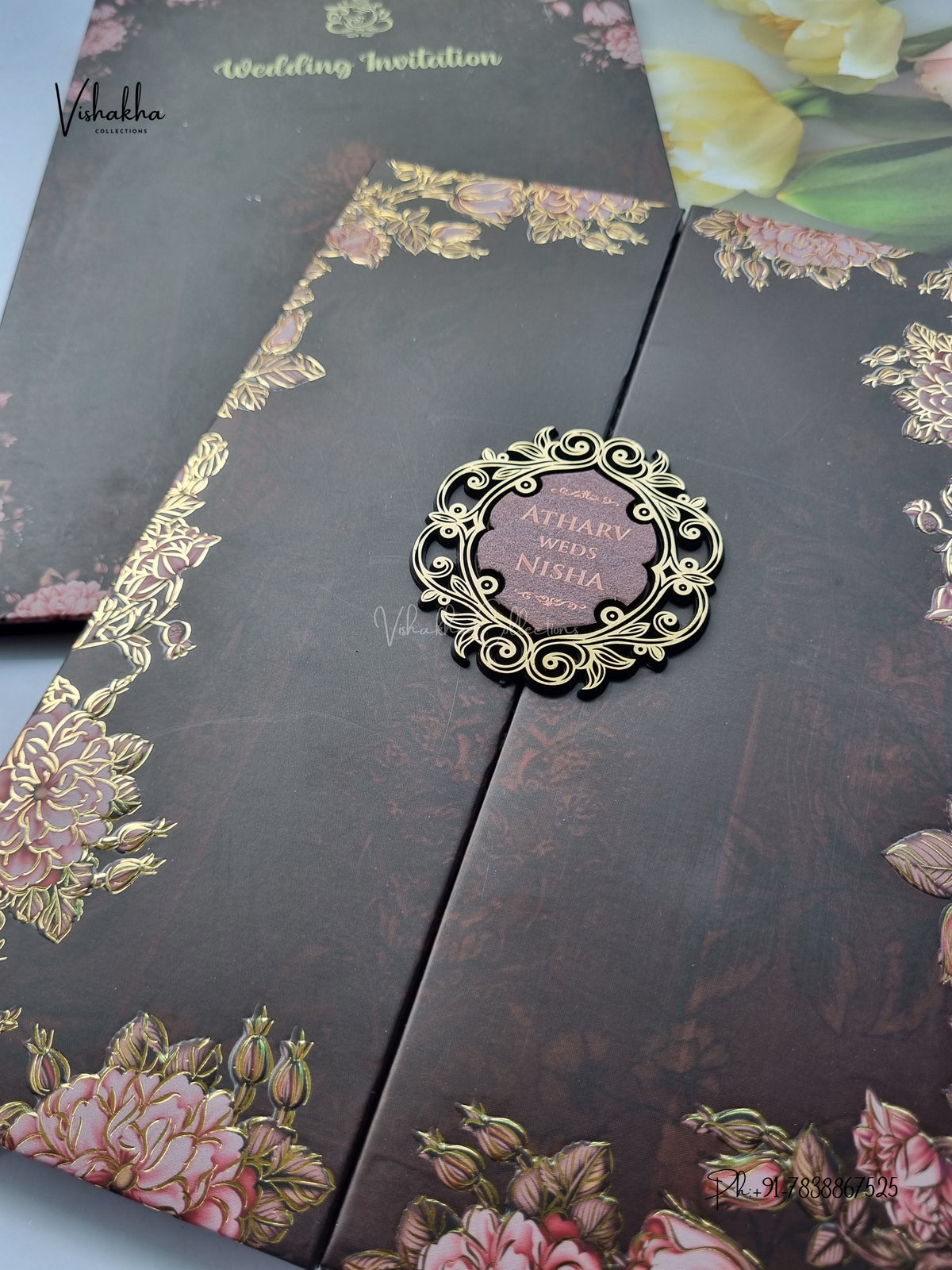 Semi Box Padded Double Door Flower Hindu Muslim Christian Sikh Jain invitation Cards VN-778 – image 2