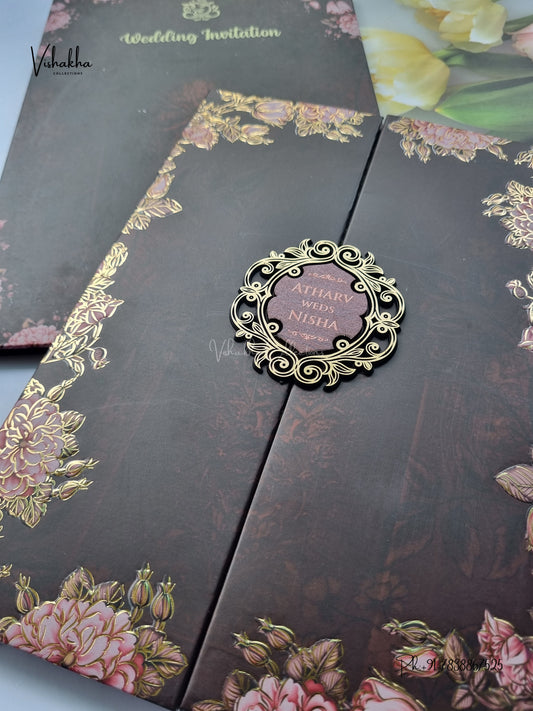 Semi Box Padded Double Door Flower Hindu Muslim Christian Sikh Jain invitation Cards VN-778 – image 2