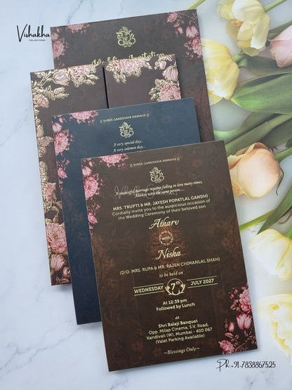 Semi Box Padded Double Door Flower Hindu Muslim Christian Sikh Jain invitation Cards VN-778 – image 3