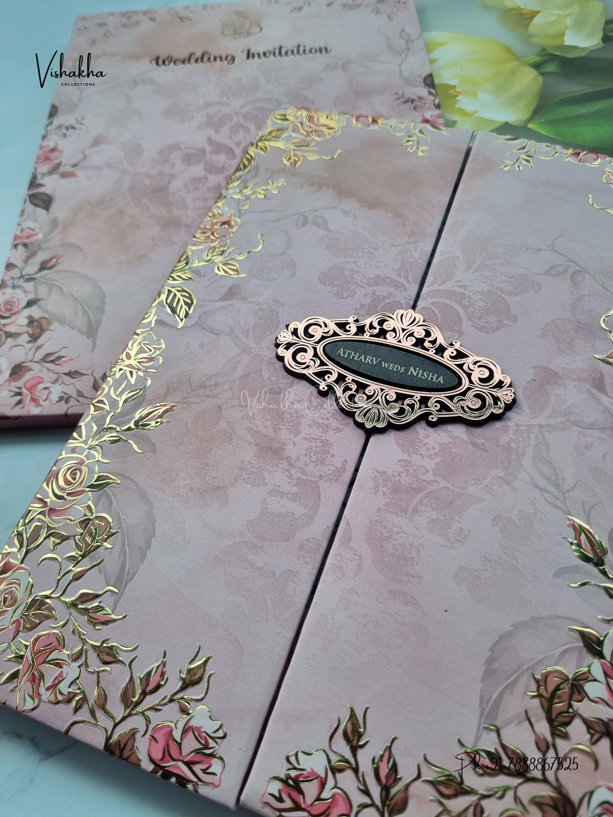 Semi Box Padded Double Door Flower Hindu Muslim Christian Sikh Jain invitation Cards VN-779 – image 2