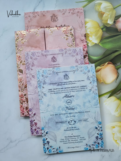 Semi Box Padded Double Door Flower Hindu Muslim Christian Sikh Jain invitation Cards VN-779 – image 3