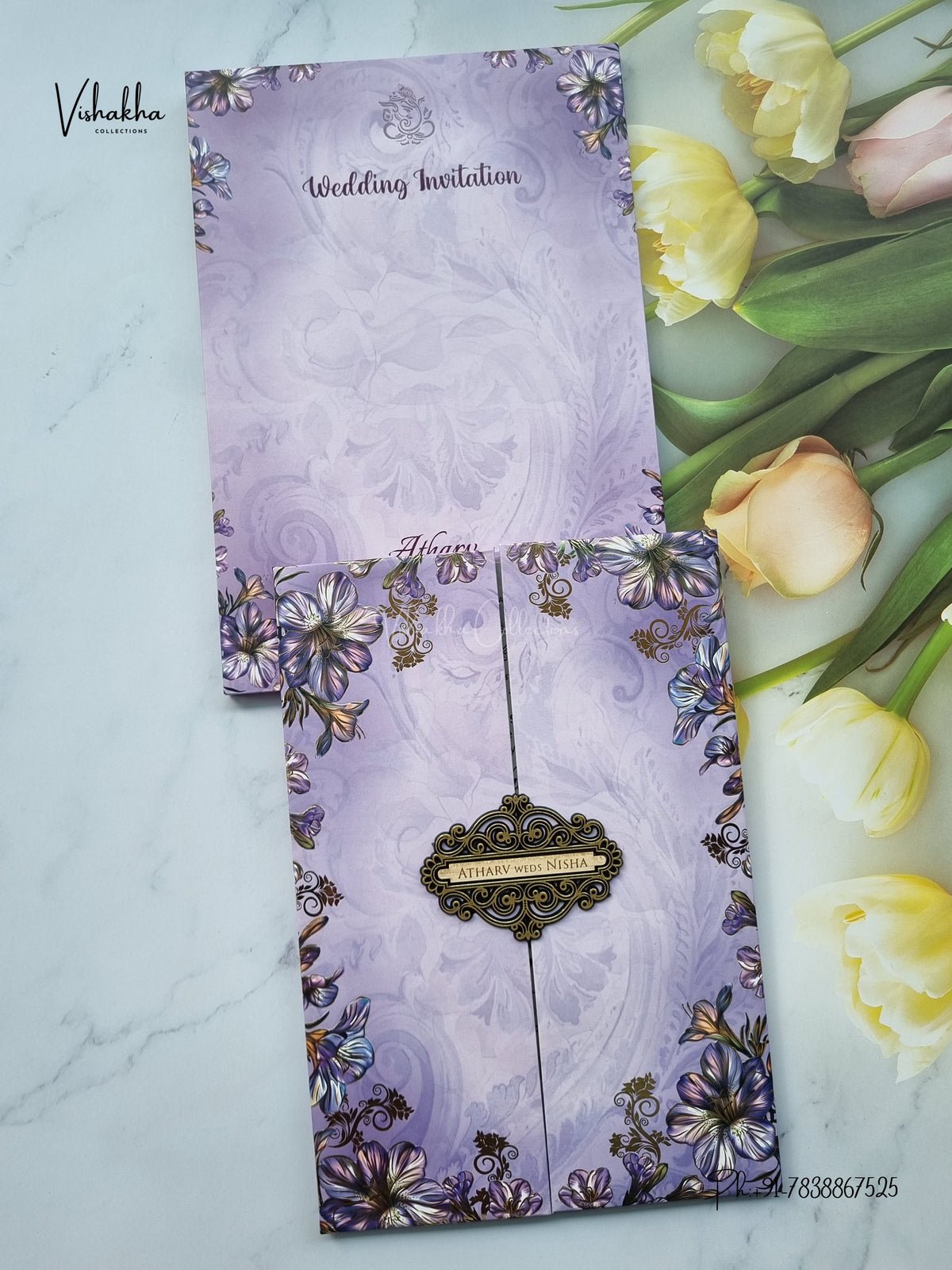 Semi Box Padded Double Door Flower Hindu Muslim Christian Sikh Jain invitation Cards VN-780 – image 1
