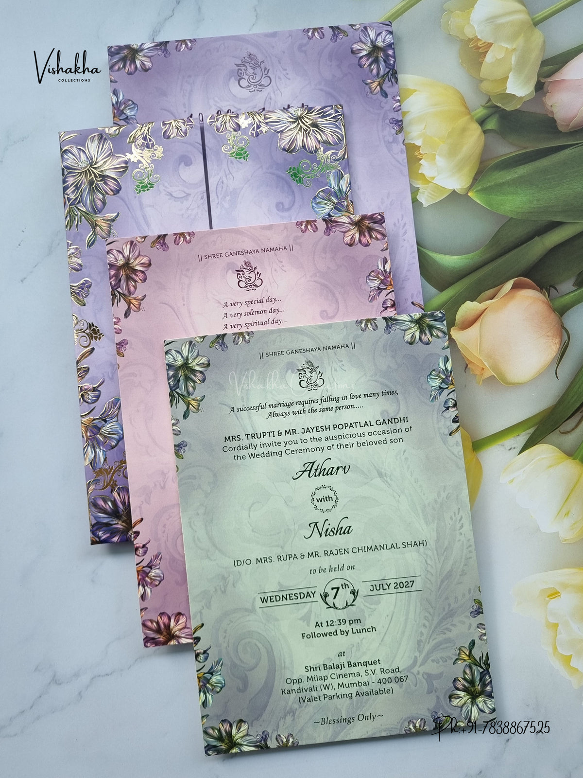 Semi Box Padded Double Door Flower Hindu Muslim Christian Sikh Jain invitation Cards VN-780 – image 3
