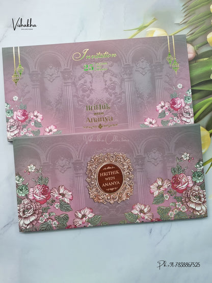 Semi Box Padded Flower Hindu Muslim Christian Sikh Jain invitation Cards VN-781 – image 1