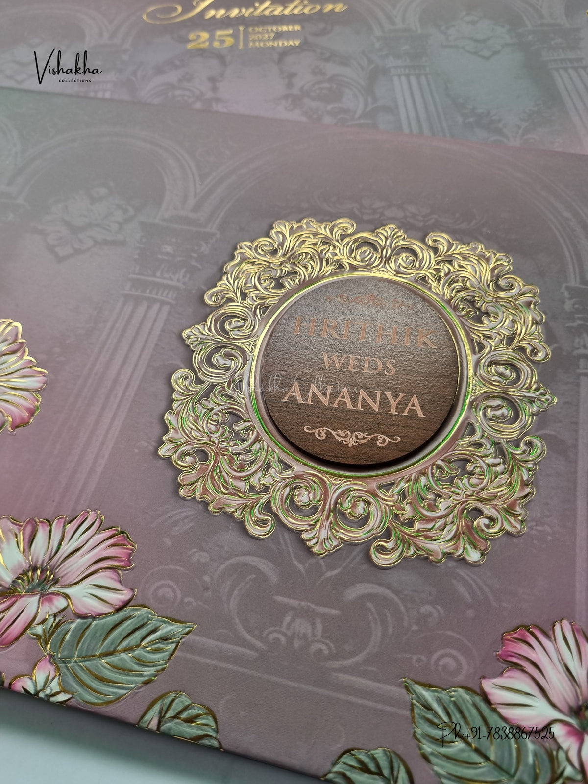 Semi Box Padded Flower Hindu Muslim Christian Sikh Jain invitation Cards VN-781 – image 2
