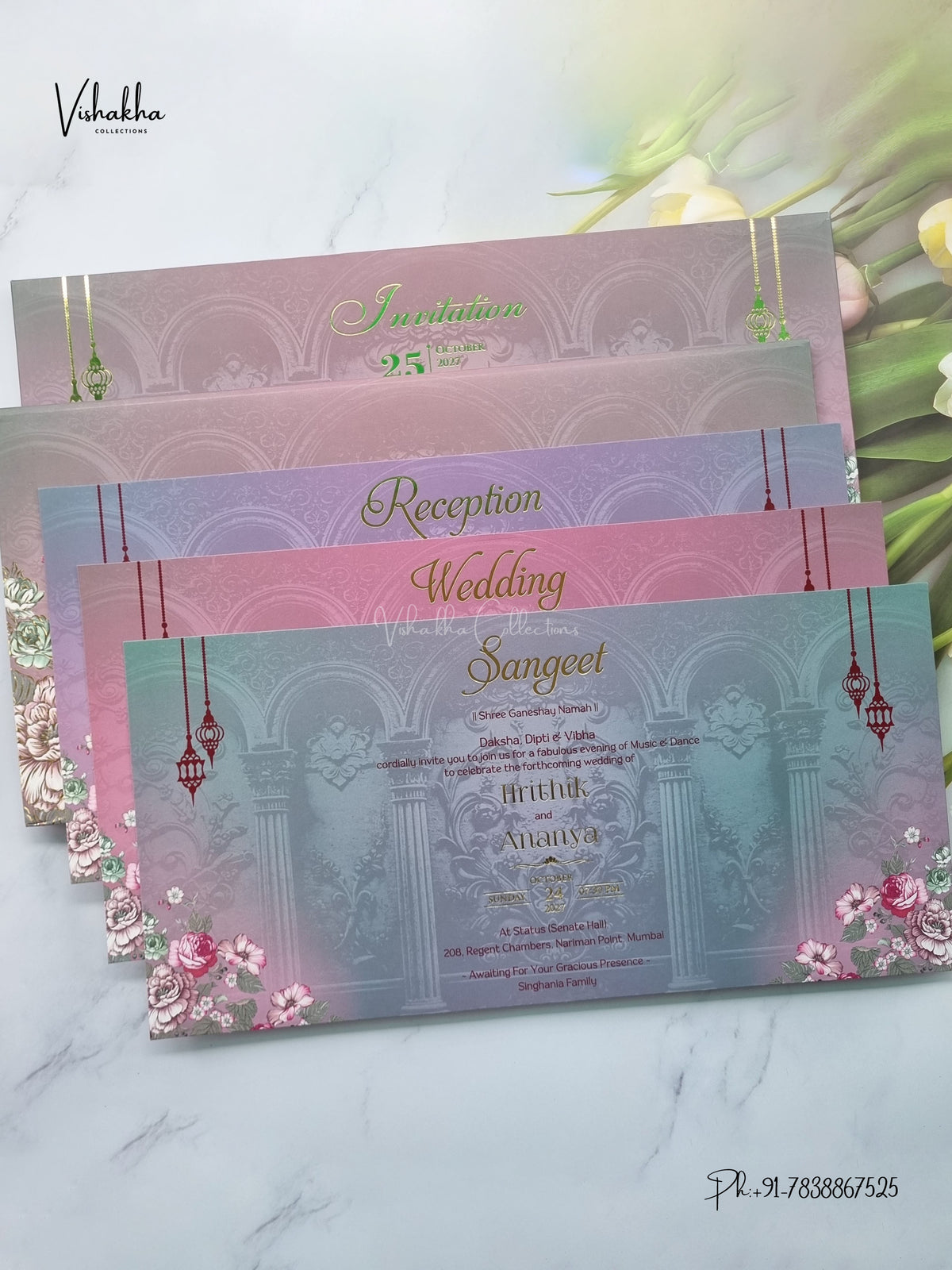 Semi Box Padded Flower Hindu Muslim Christian Sikh Jain invitation Cards VN-781 – image 3