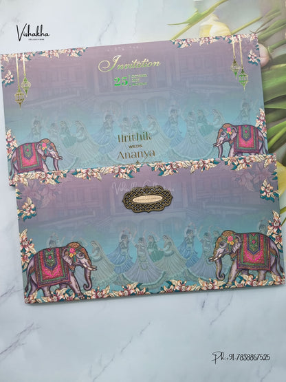 Semi Box Padded Hathi Hindu Muslim Christian Sikh Jain invitation Cards VN-782 – image 1