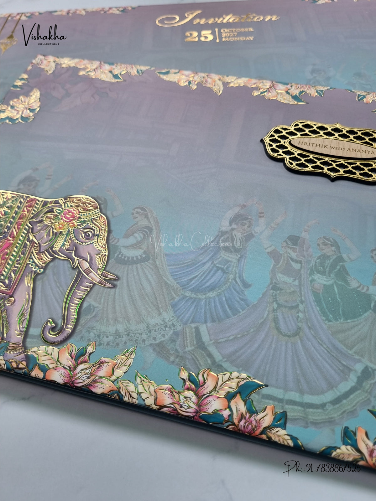 Semi Box Padded Hathi Hindu Muslim Christian Sikh Jain invitation Cards VN-782 – image 2
