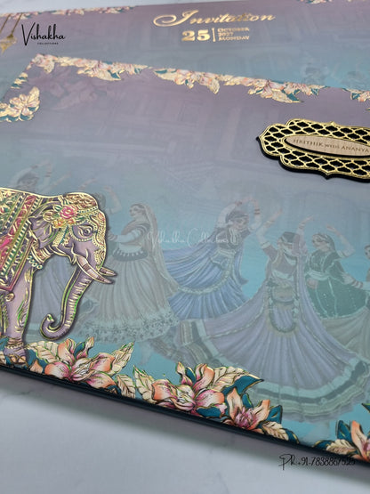 Semi Box Padded Hathi Hindu Muslim Christian Sikh Jain invitation Cards VN-782 – image 2