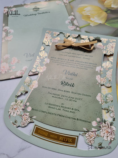 Ribbon Flower Hindu Muslim Christian Sikh Jain invitation Cards VN-783 – image 2