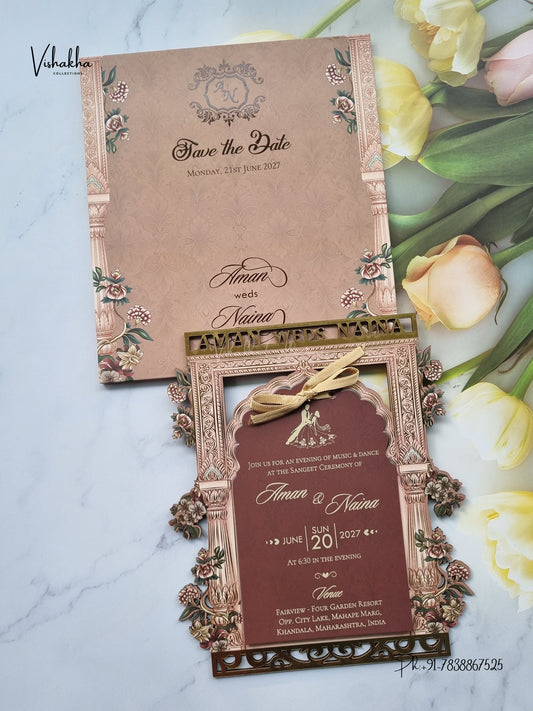 Semi Box MDF Board Laser Cut Flower Hindu Muslim Christian Sikh Jain invitation Cards VN-785 – image 1