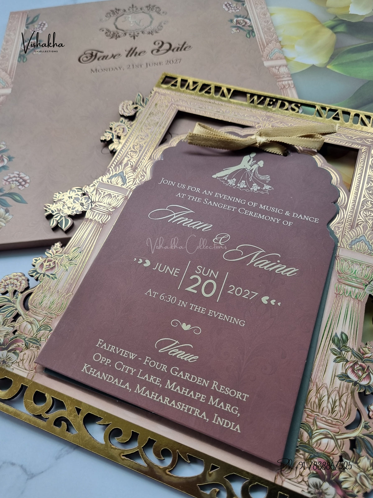 Semi Box MDF Board Laser Cut Flower Hindu Muslim Christian Sikh Jain invitation Cards VN-785 – image 2