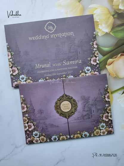Semi Box Padded Double Door Flower Hindu Muslim Christian Sikh Jain invitation Cards VN-786 – image 1