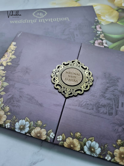 Semi Box Padded Double Door Flower Hindu Muslim Christian Sikh Jain invitation Cards VN-786 – image 2