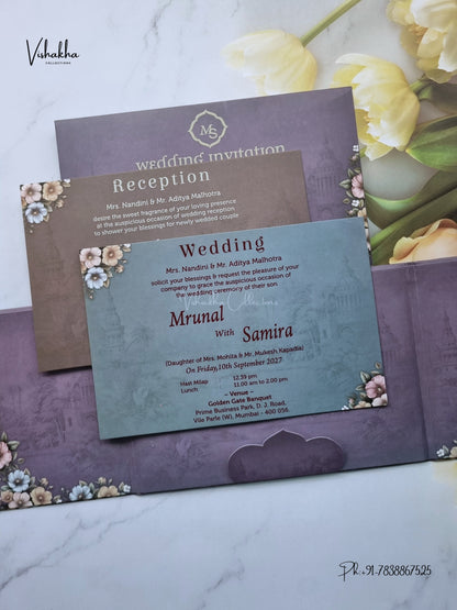 Semi Box Padded Double Door Flower Hindu Muslim Christian Sikh Jain invitation Cards VN-786 – image 3