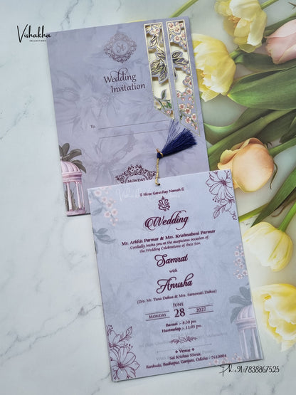 Ribbon Flower Hindu Muslim Christian Sikh Jain invitation Cards VN-787 – image 1