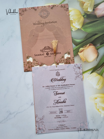 Ribbon Flower Hindu Muslim Christian Sikh Jain invitation Cards VN-788 – image 1