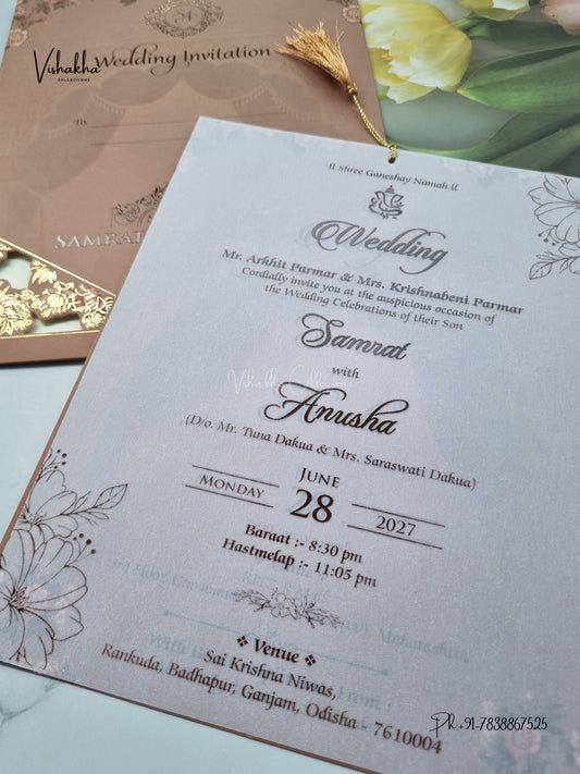 Ribbon Flower Hindu Muslim Christian Sikh Jain invitation Cards VN-788 – image 2