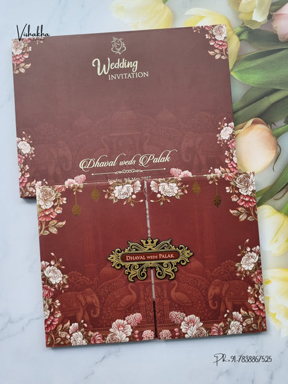 Semi Box Padded Double Door Flower Hindu Muslim Christian Sikh Jain invitation Cards VN-789 – image 1