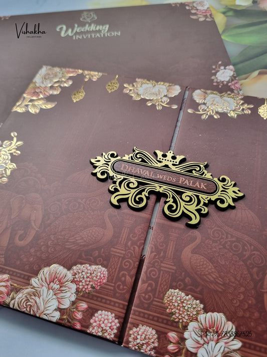 Semi Box Padded Double Door Flower Hindu Muslim Christian Sikh Jain invitation Cards VN-789 – image 2