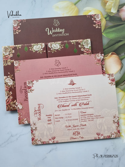 Semi Box Padded Double Door Flower Hindu Muslim Christian Sikh Jain invitation Cards VN-789 – image 3