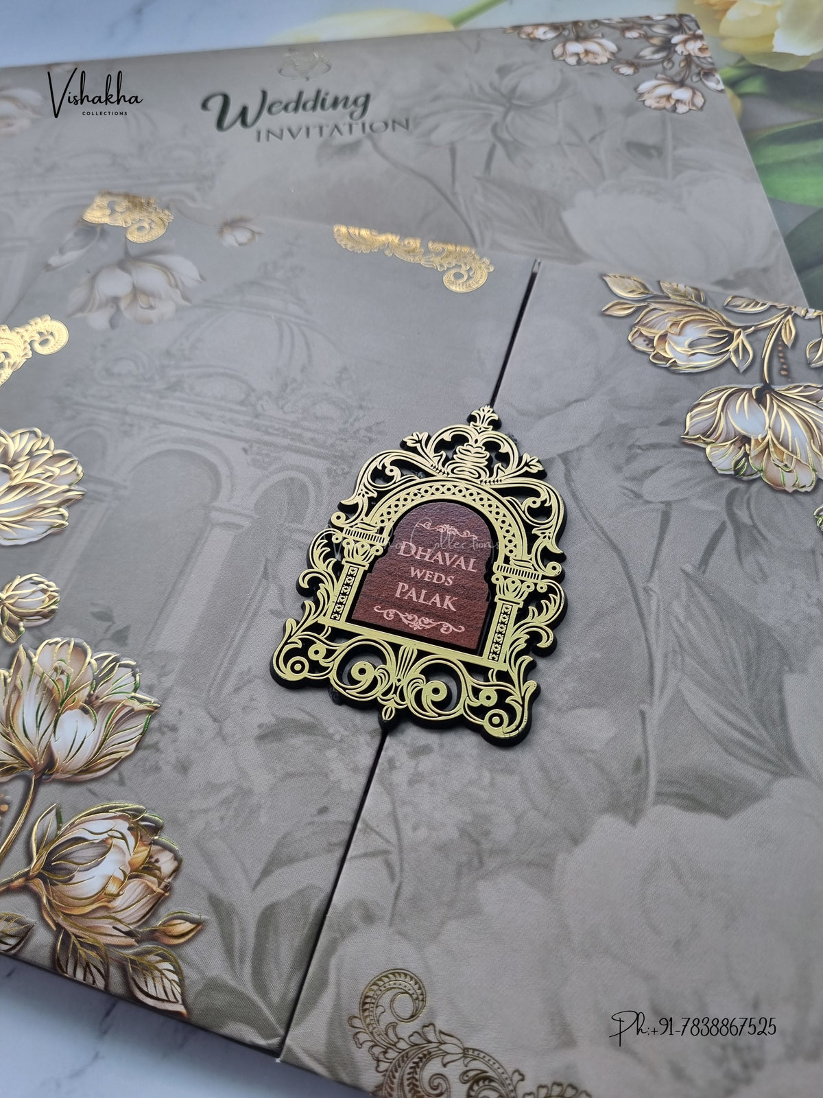 Semi Box Padded Double Door Flower Hindu Muslim Christian Sikh Jain invitation Cards VN-790 – image 2