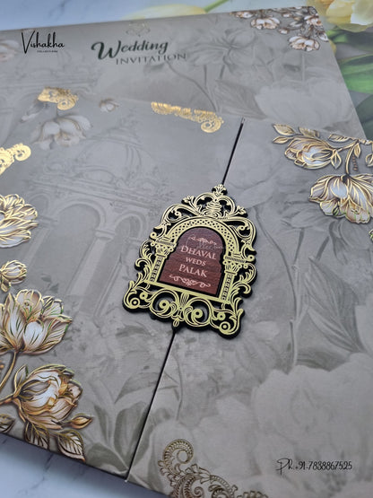 Semi Box Padded Double Door Flower Hindu Muslim Christian Sikh Jain invitation Cards VN-790 – image 2