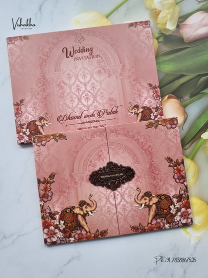 Semi Box Padded Double Door Hathi Hindu Muslim Christian Sikh Jain invitation Cards VN-791 – image 1