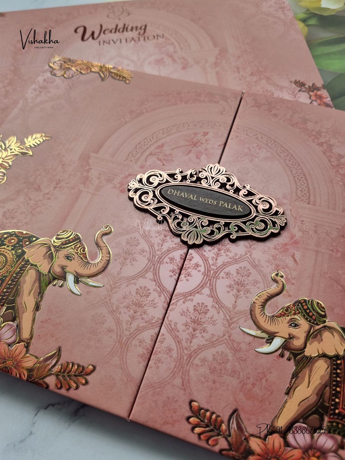 Semi Box Padded Double Door Hathi Hindu Muslim Christian Sikh Jain invitation Cards VN-791 – image 2