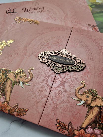 Semi Box Padded Double Door Hathi Hindu Muslim Christian Sikh Jain invitation Cards VN-791 – image 2