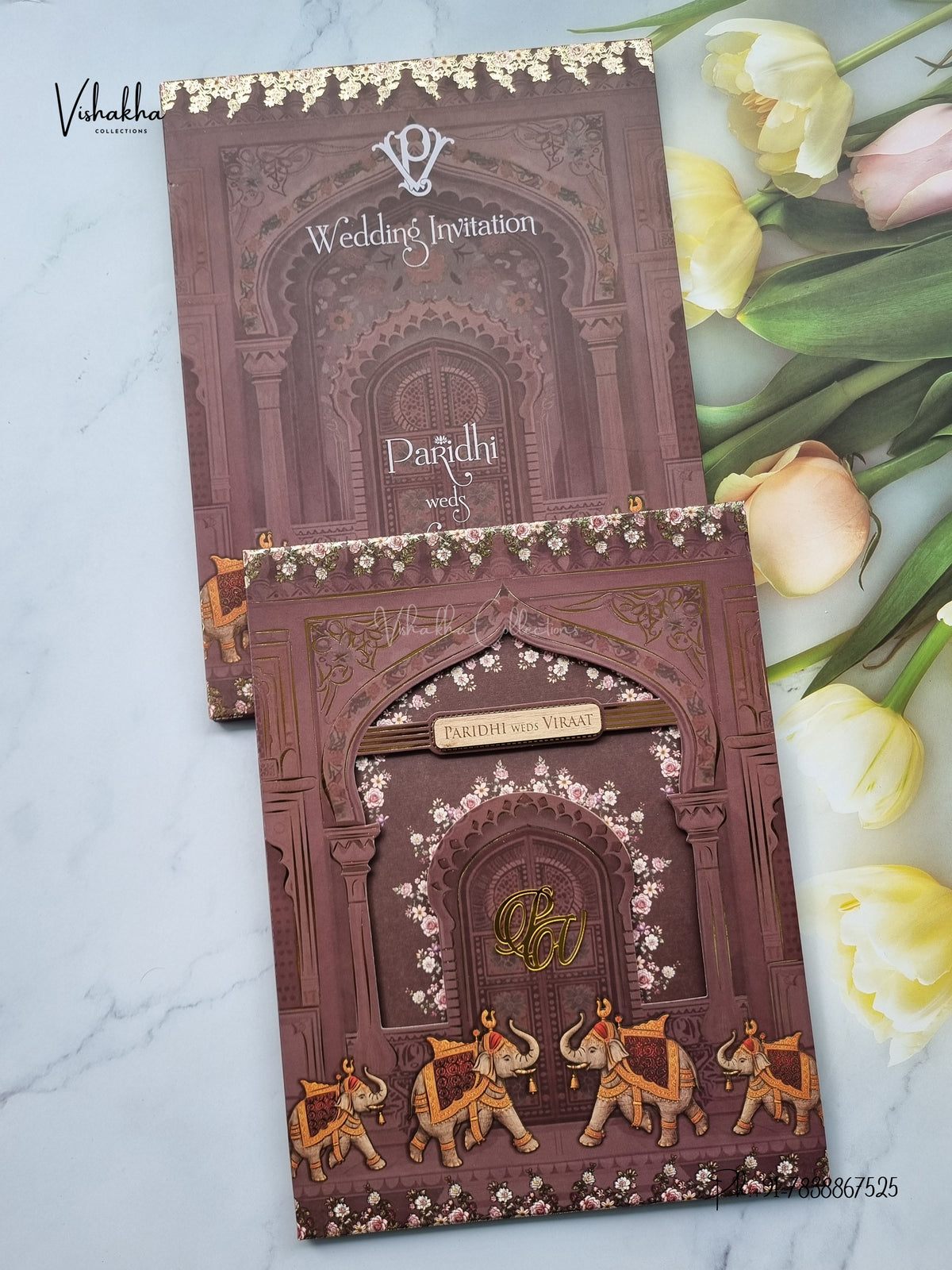 Semi Box Laser Cut Padded Hathi Hindu Muslim Christian Sikh Jain invitation Cards VN-792 – image 1