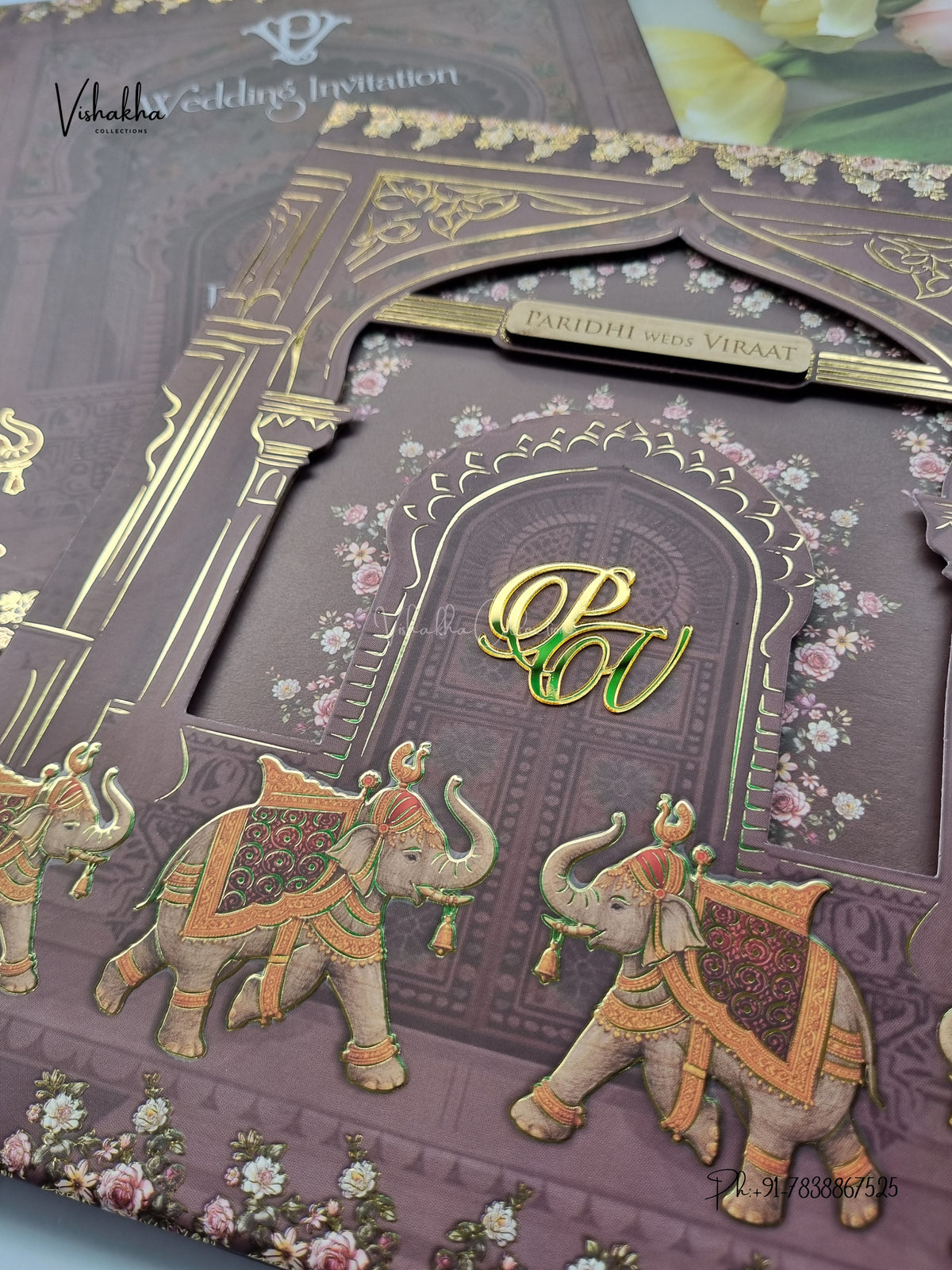 Semi Box Laser Cut Padded Hathi Hindu Muslim Christian Sikh Jain invitation Cards VN-792 – image 2