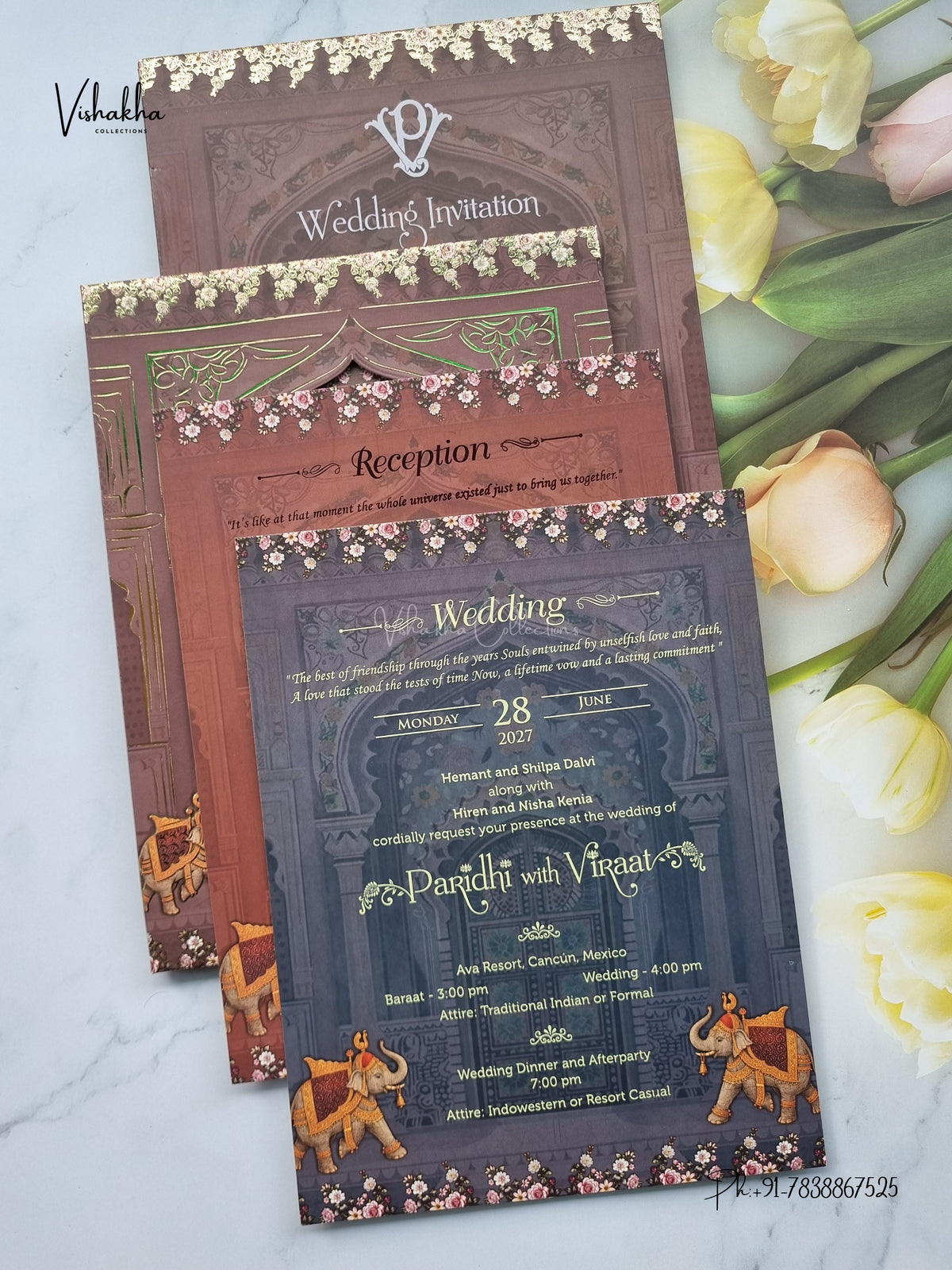 Semi Box Laser Cut Padded Hathi Hindu Muslim Christian Sikh Jain invitation Cards VN-792 – image 3