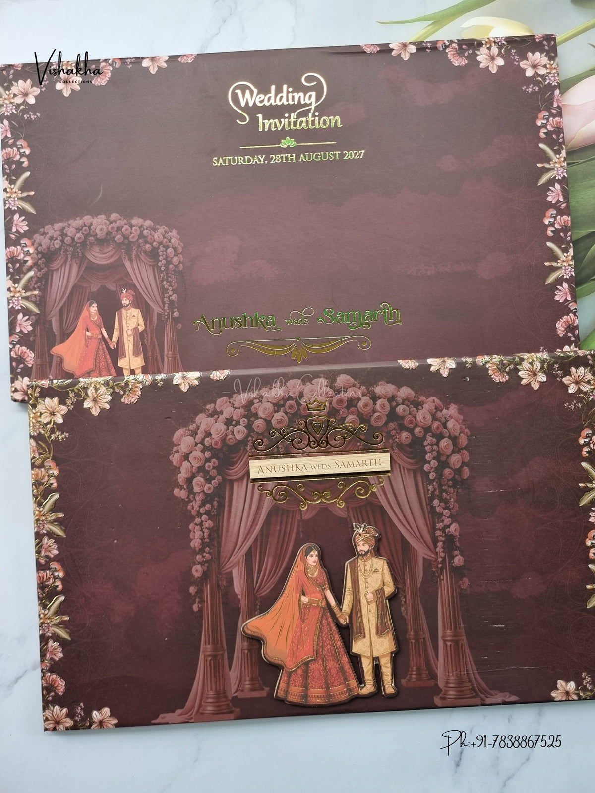 Semi Box Padded Dulah Dulhan Hindu Sikh Jain invitation Cards VN-793 – image 1