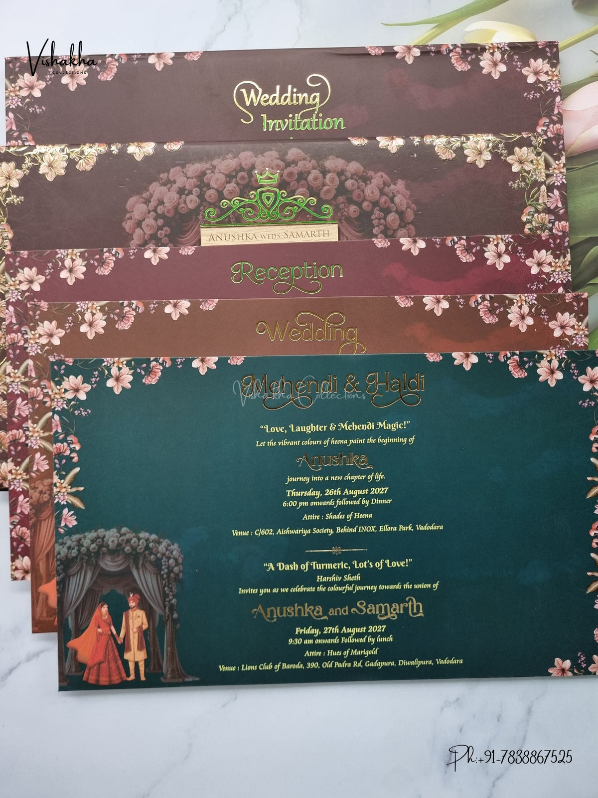 Semi Box Padded Dulah Dulhan Hindu Sikh Jain invitation Cards VN-793 – image 3