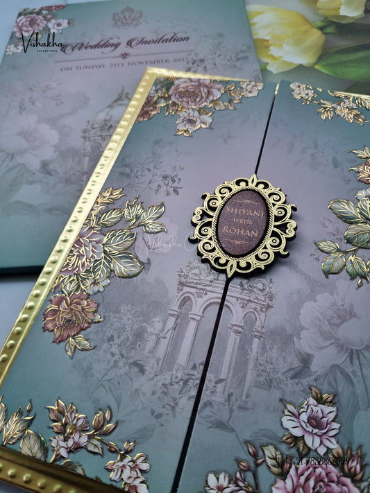 Semi Box MDF Board Laser Cut Padded Double Door Flower Hindu Muslim Christian Sikh Jain invitation Cards VN-794 – image 2