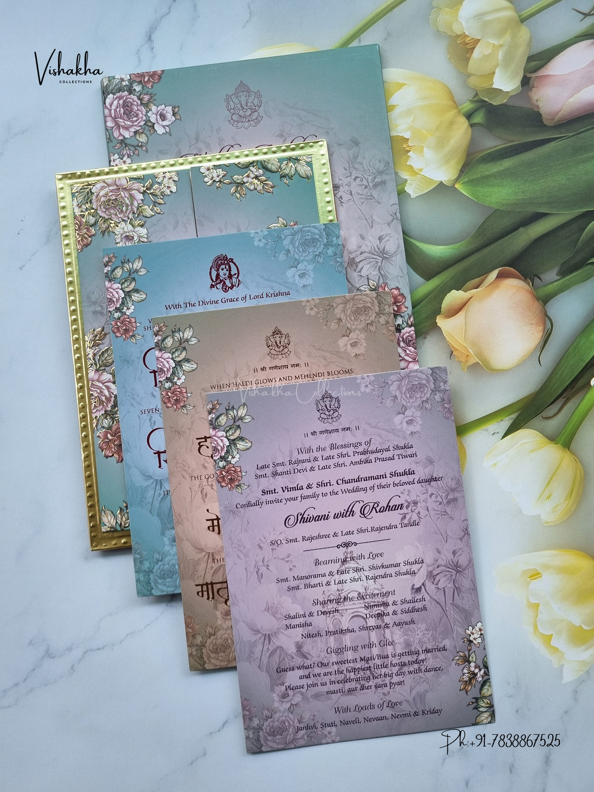 Semi Box MDF Board Laser Cut Padded Double Door Flower Hindu Muslim Christian Sikh Jain invitation Cards VN-794 – image 3