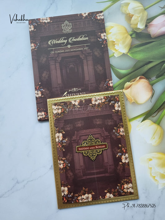 Semi Box MDF Board Laser Cut Padded Double Door Flower Hindu Muslim Christian Sikh Jain invitation Cards VN-795 – image 1