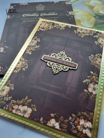 Semi Box MDF Board Laser Cut Padded Double Door Flower Hindu Muslim Christian Sikh Jain invitation Cards VN-795 – image 2
