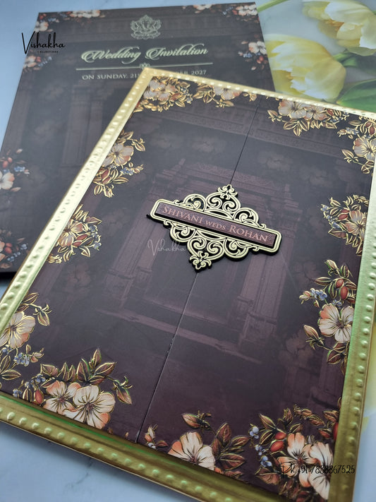 Semi Box MDF Board Laser Cut Padded Double Door Flower Hindu Muslim Christian Sikh Jain invitation Cards VN-795 – image 2