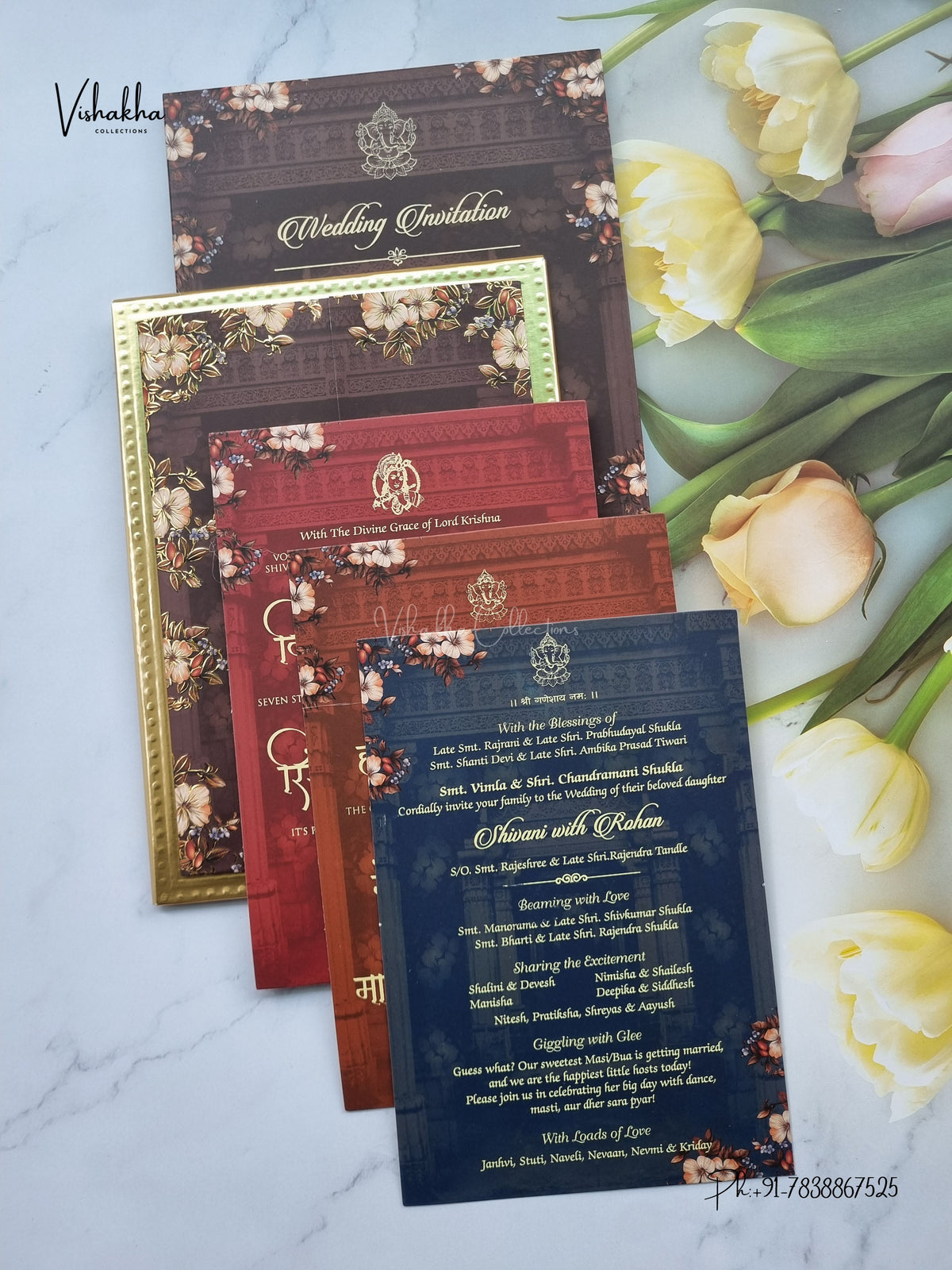 Semi Box MDF Board Laser Cut Padded Double Door Flower Hindu Muslim Christian Sikh Jain invitation Cards VN-795 – image 3