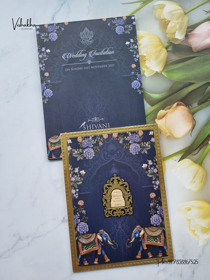 Semi Box MDF Board Laser Cut Padded Double Door Flower Hindu Muslim Christian Sikh Jain invitation Cards VN-796 – image 1