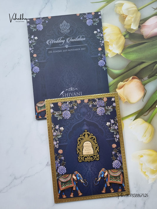 Semi Box MDF Board Laser Cut Padded Double Door Flower Hindu Muslim Christian Sikh Jain invitation Cards VN-796 – image 1