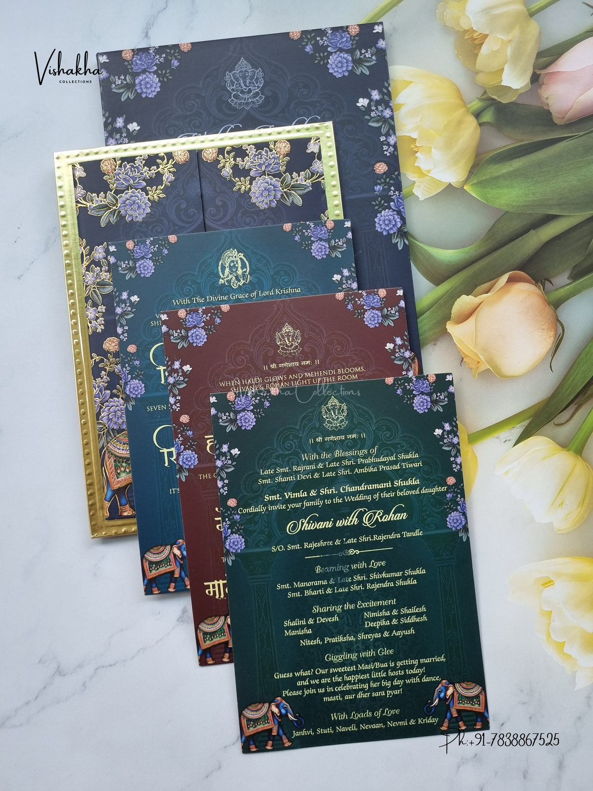 Semi Box MDF Board Laser Cut Padded Double Door Flower Hindu Muslim Christian Sikh Jain invitation Cards VN-796 – image 3