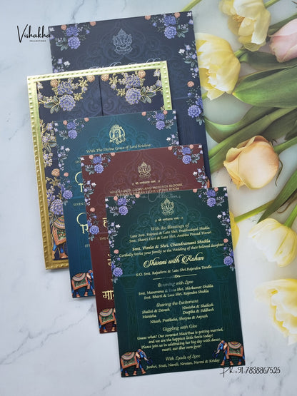Semi Box MDF Board Laser Cut Padded Double Door Flower Hindu Muslim Christian Sikh Jain invitation Cards VN-796 – image 3