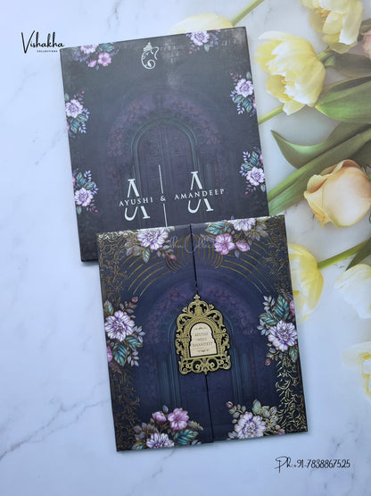 Semi Box Padded Double Door Flower Hindu Muslim Christian Sikh Jain invitation Cards VN-797 – image 1
