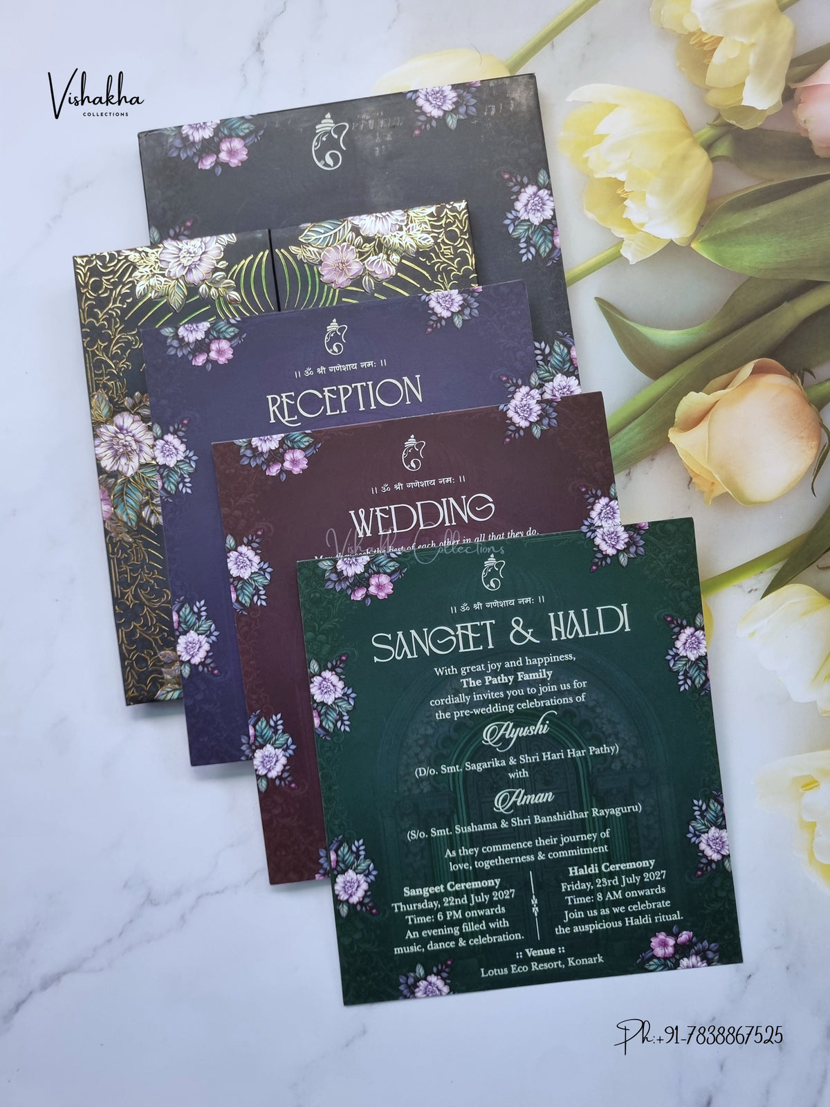 Semi Box Padded Double Door Flower Hindu Muslim Christian Sikh Jain invitation Cards VN-797 – image 3