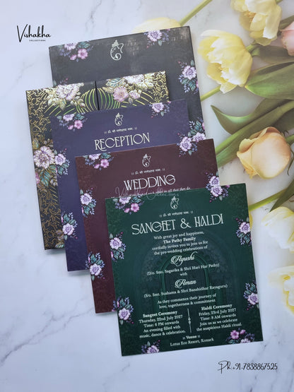 Semi Box Padded Double Door Flower Hindu Muslim Christian Sikh Jain invitation Cards VN-797 – image 3